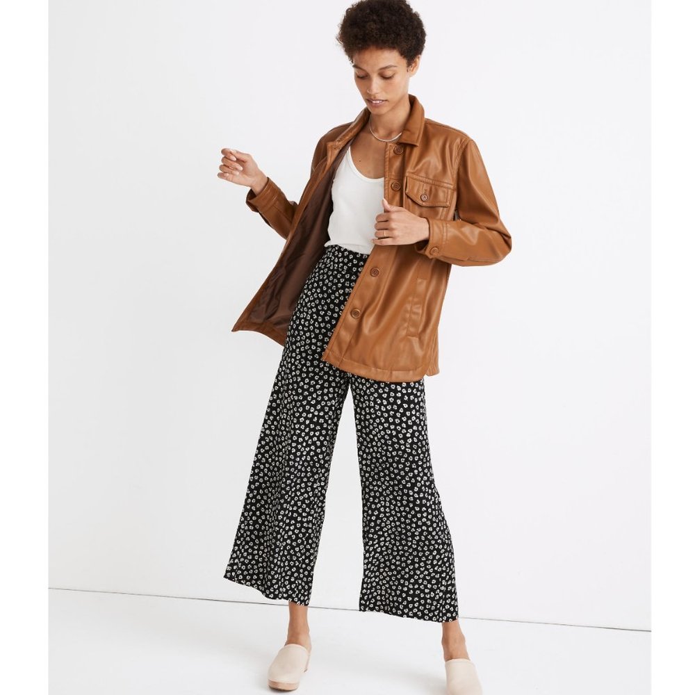 Madewell Crop Wide Leg Floral Pants in Black and White
